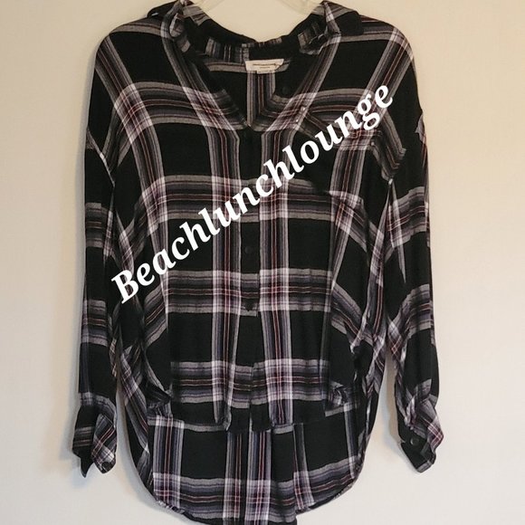Beachlunchlounge collection women's plaid button down long sleeve shirt. Sz: S/P - Picture 1 of 5